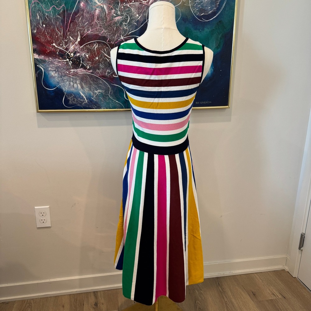 Boden Gracie Stripped Knit Multi Color Fit and Flare V-Neck Midi Dress US 6 - Picture 6 of 10